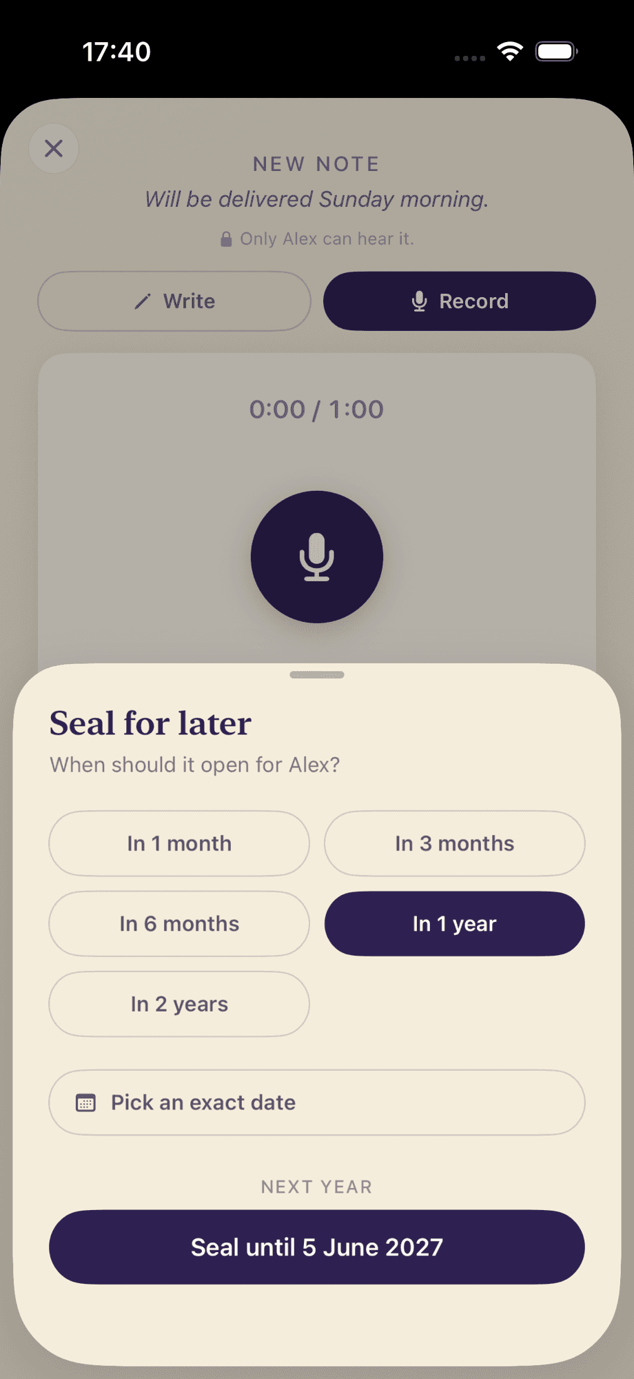 FeelMe Voice Capsule: record your voice and seal it for a future date